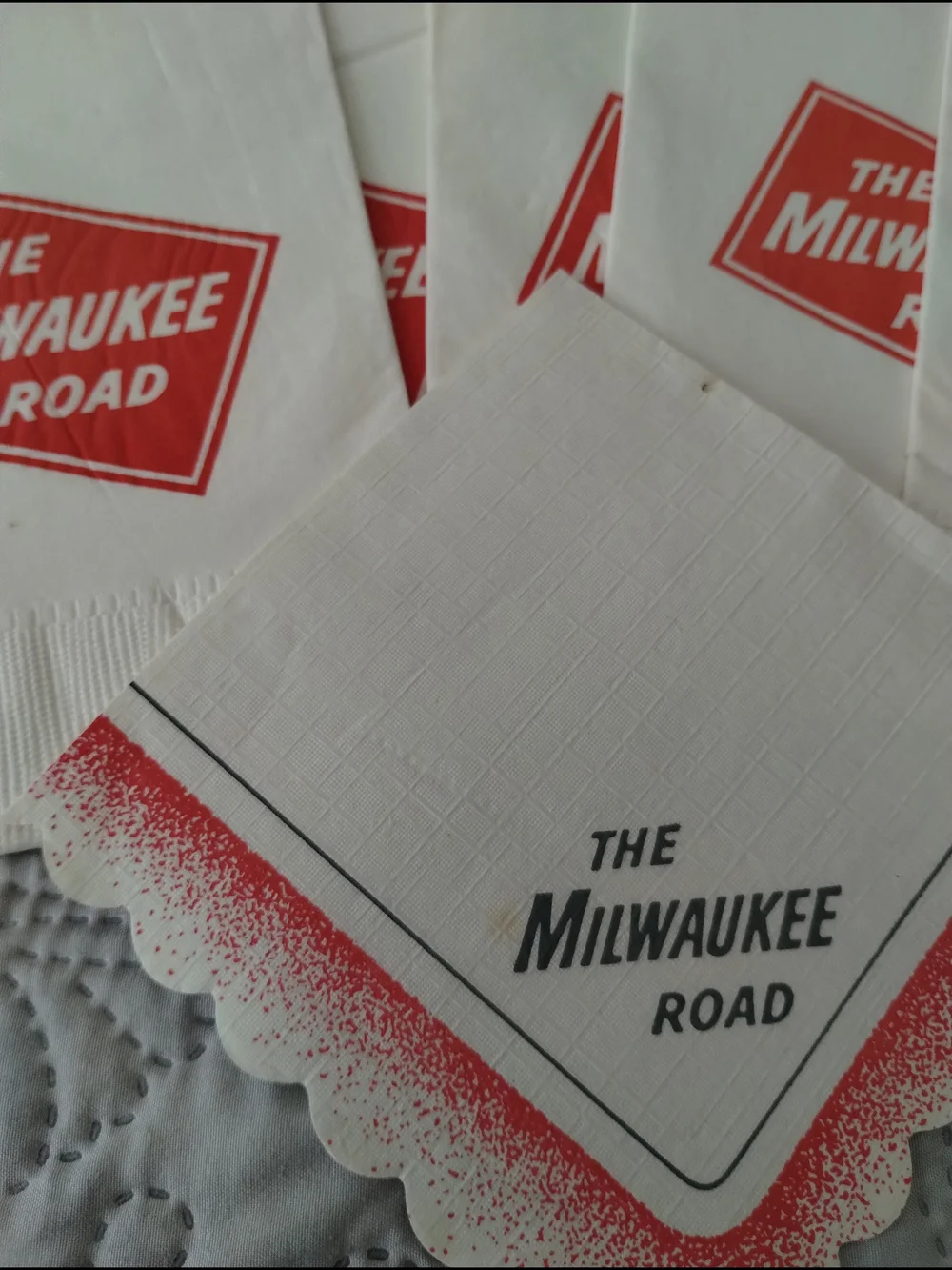Vintage Red & White Milwaukee Road Branded Railroad Napkins Lot